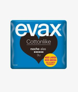 EVAX COTTONLIKE COMPRESAS HIGIENICAS FEMENINAS NOCHE CON ALAS 9 UNIDADES