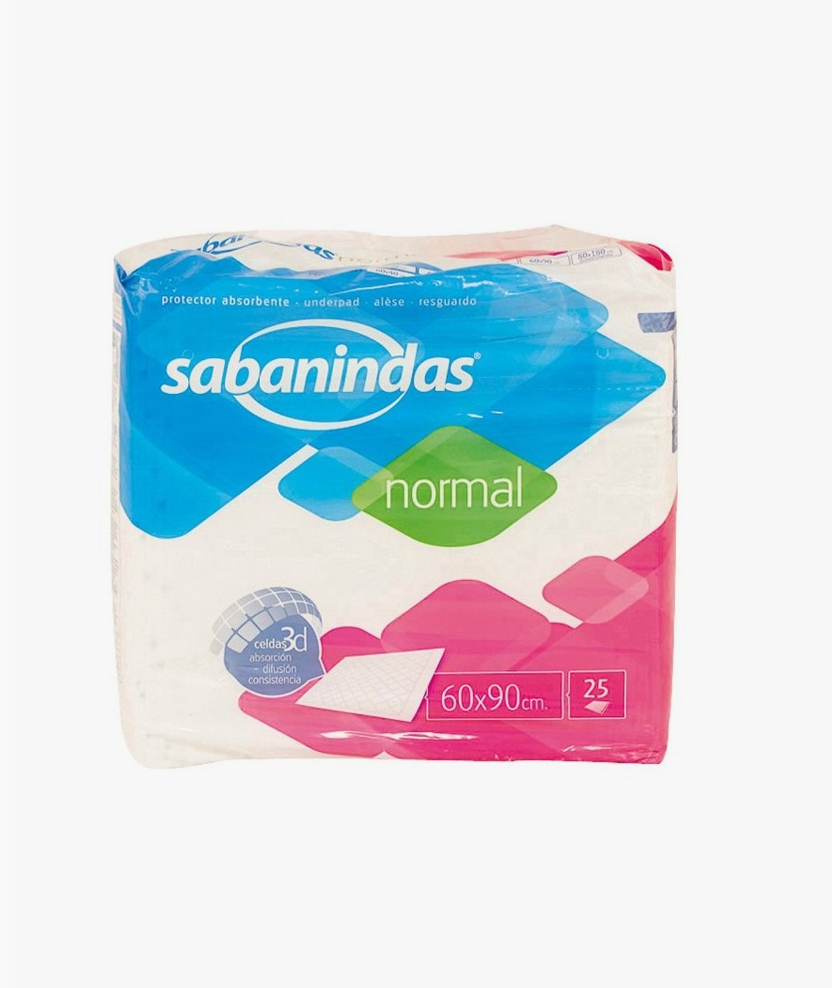 SABANINDAS PROTECTOR DE CAMA ABSORBENTE NORMAL 60 X 90 25 UNIDADES