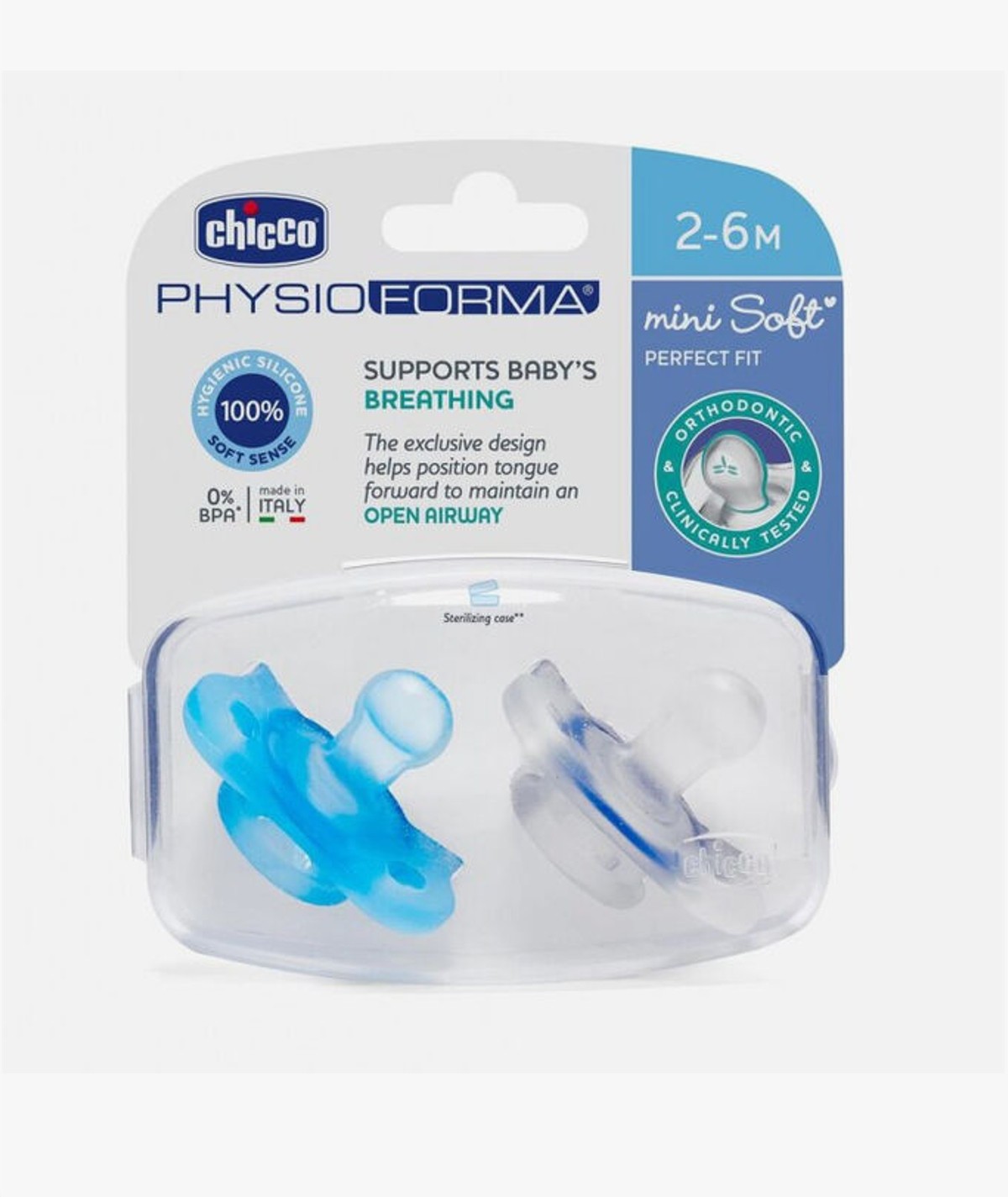 CHICCO PHYSIO MINISOFT CHUPETE SILICONA ORTODONTICO 2-6 MESES 2 UNIDADES