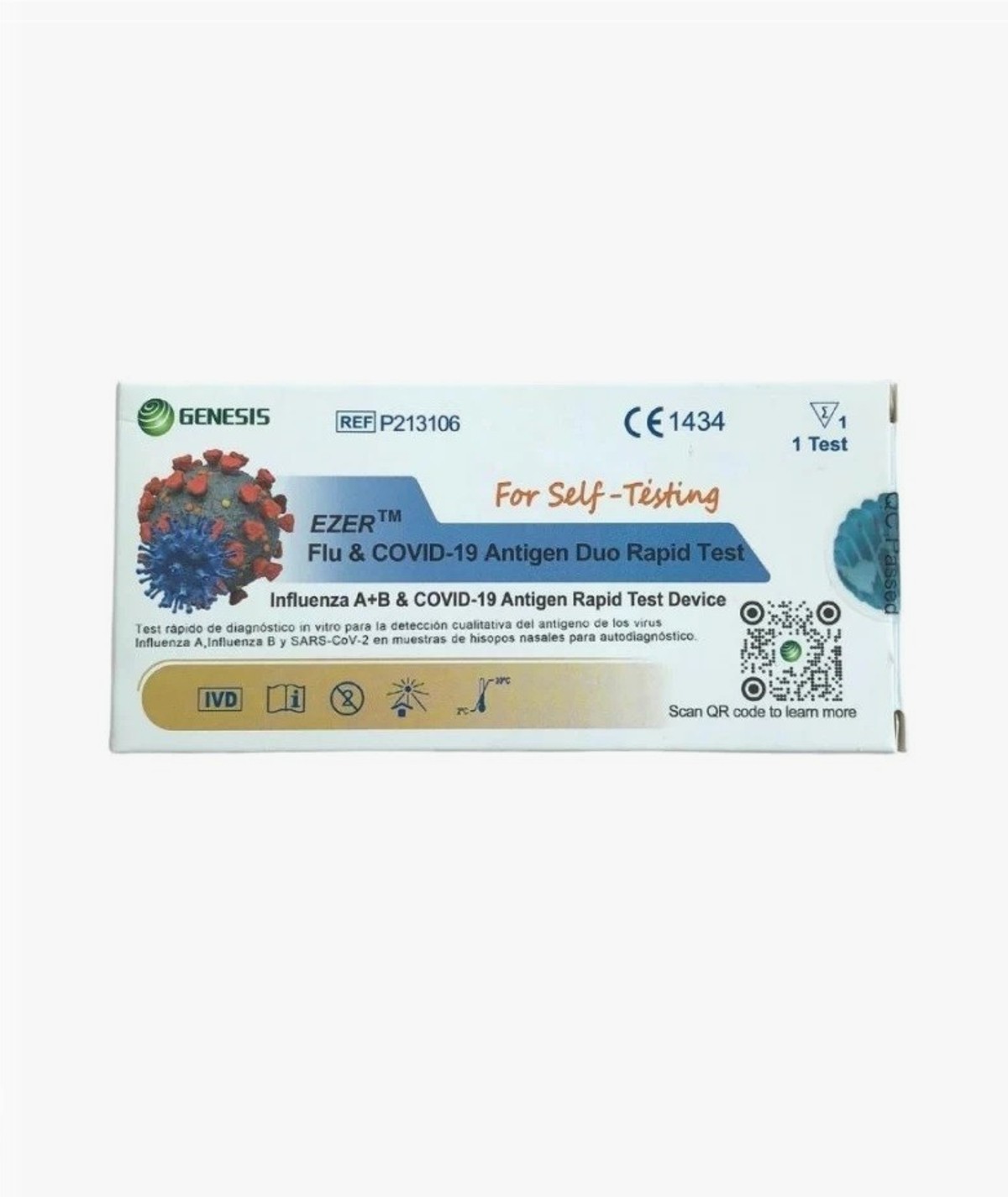 GENESIS TEST NASAL COMBINADO AUTODIAGNOSTICO ANTIGENOS COVID19 + GRIPE A-B 1 UNIDAD