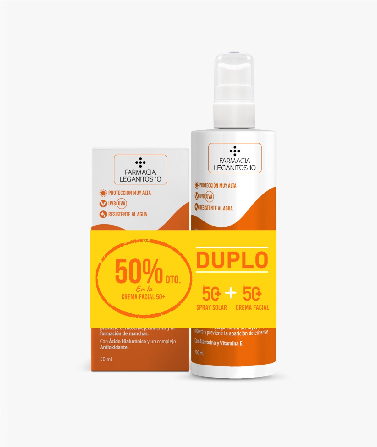 FARMACIA LEGANITOS 10 DUPLO SUN SPRAY SPF50 200 ML + SUN CREMA FACIAL SPF50 50 ML