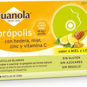 JUANOLA PROPOLIS MIEL HIEDRA ZINC Y VITAMINA C  24 PASTILLAS DE GOMA SABOR MIEL Y LIMON